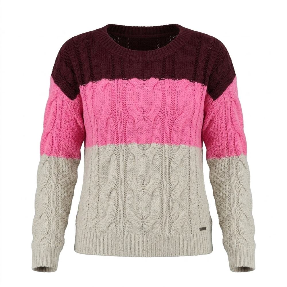 Hollister California Crew Neck Cable Knit Colorblock Sweater Women Size S